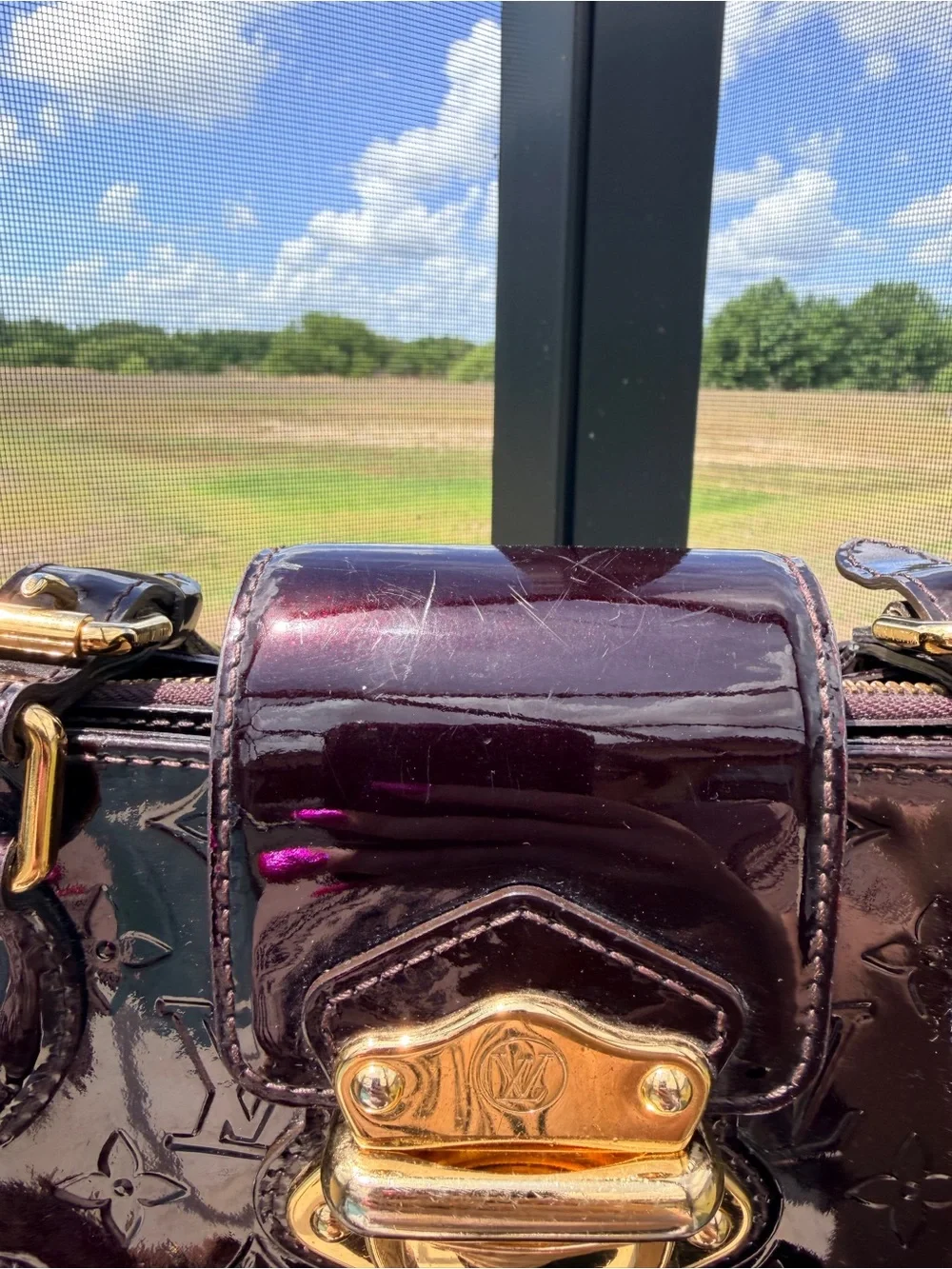 Louis Vuitton Patent Vernis Deep Burgundy Satchel with Gold Hardware